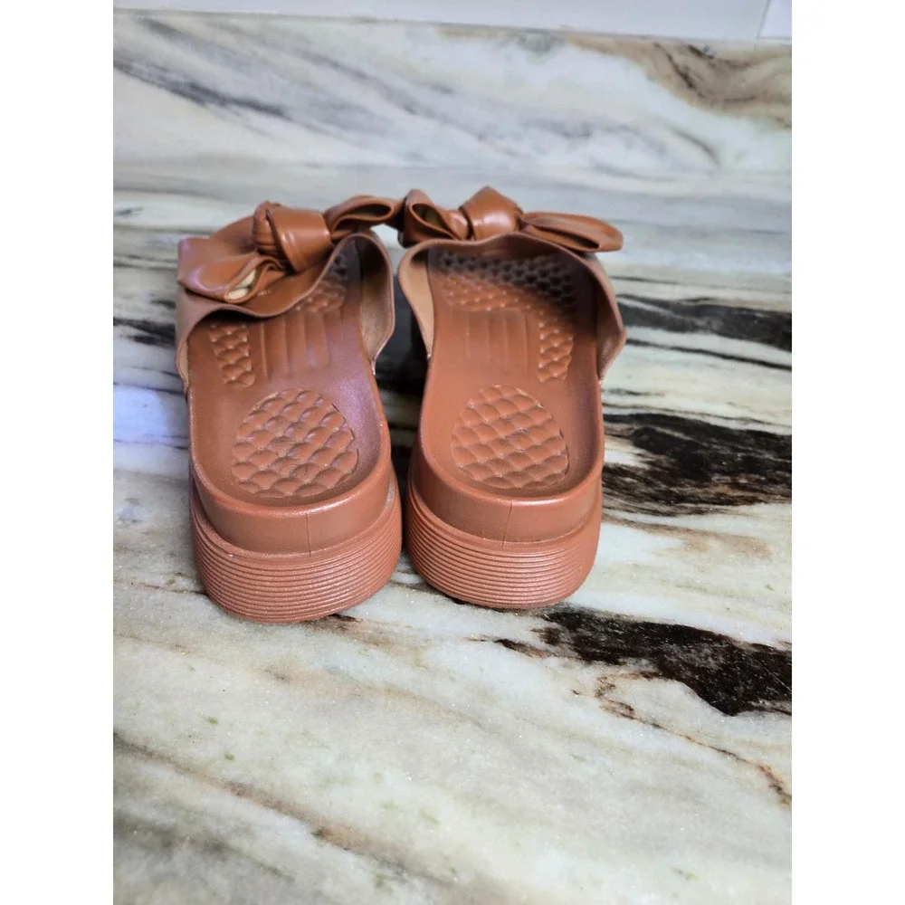 Rouge‎ Helium Womens Cognac Brown Bow Platform Slide Sandals Size 9